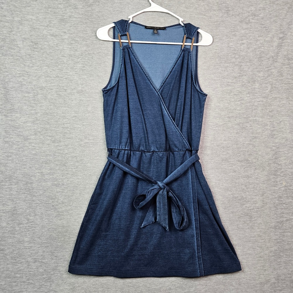 White House Black Market Women's Blue Denim Look Jersey Wrap Dress Size 8